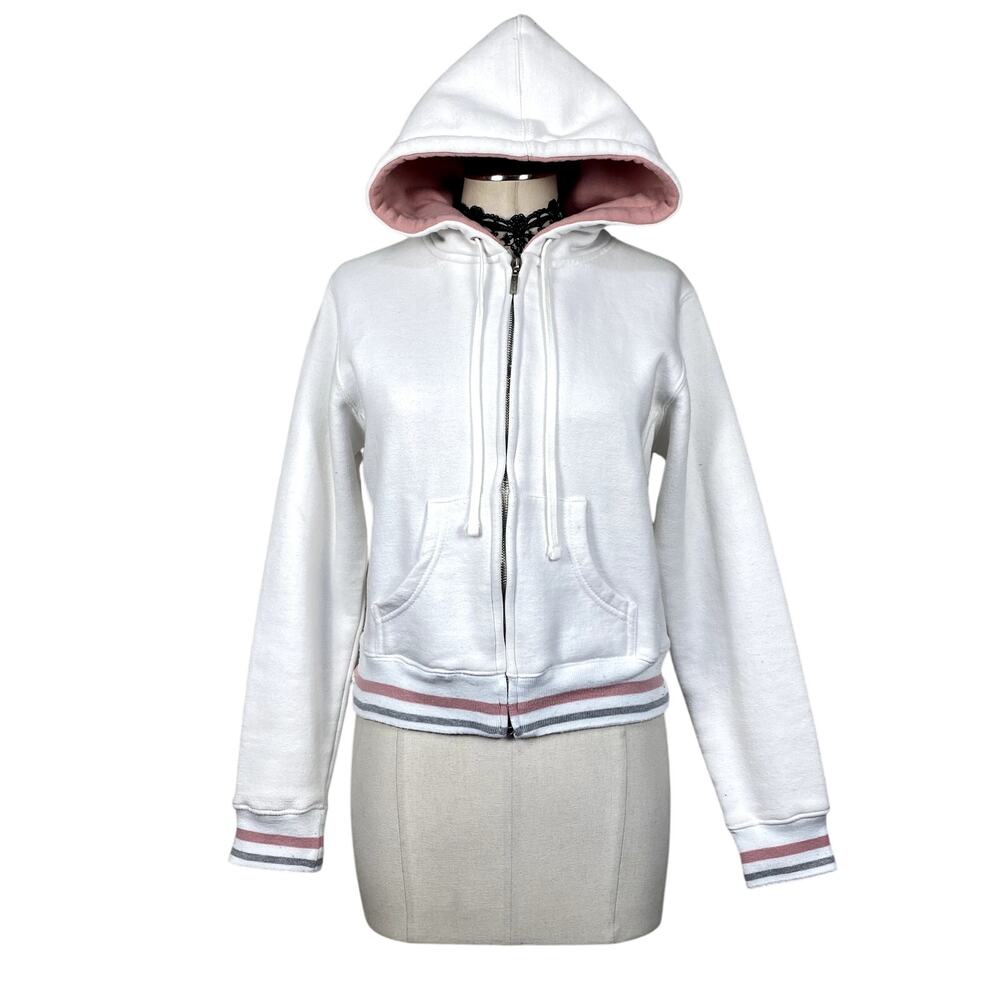 Y2K Juicy Style White and Pink Stripe Iris Sport Streetwear Grunge Preppy Zip Up